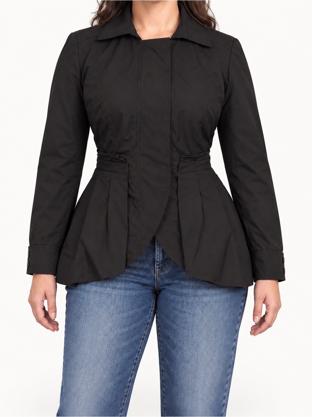 Cynthia Rowley Black Fit & Flare Pleated Raincoat Jacket – Size XL